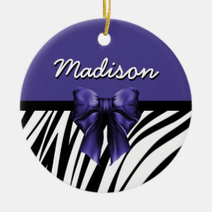 Schwarz und Lila Ribbon Bow Zebra Print Keramik Ornament