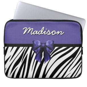 Schwarz und Lila Ribbon Bow Zebra Print Laptopschutzhülle