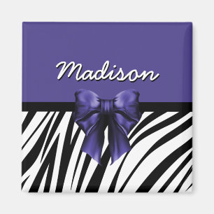 Schwarz und Lila Ribbon Bow Zebra Print Magnet