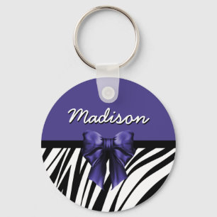 Schwarz und Lila Ribbon Bow Zebra Print Schlüsselanhänger