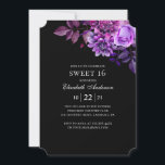 Schwarz und lila süß 16. 16. Blumengeburt Einladung<br><div class="desc">Black Sweet 16 Geburtstagseinladung mit violetten Aquarellblumen. Bitte kontaktieren Sie mich,  wenn Sie zusätzliche Artikel benötigen.</div>