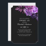Schwarz und lila süß 16. 16. Blumengeburt Einladung<br><div class="desc">Black Sweet 16 Geburtstagseinladung mit violetten Aquarellblumen. Bitte kontaktieren Sie mich,  wenn Sie zusätzliche Artikel benötigen.</div>