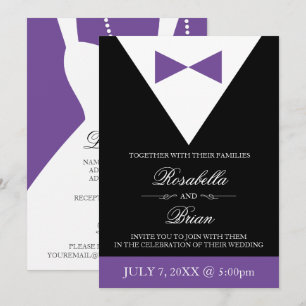 Schwarz und Lila Tuxedo Hochzeitseinladungen Einladung
