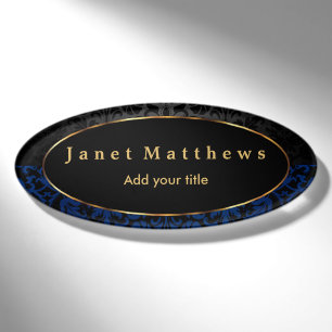 Schwarz-und Marine-Blau-Damast mit Namenschild