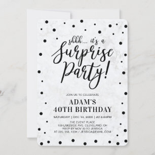 Schwarz und Marmor   Modern Surprise Birthday Part Einladung