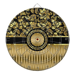 Schwarz und metallisches Gold Blumen-Damaskus und  Dartscheibe
