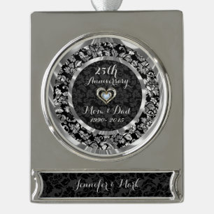 Schwarz und Metallisches Silber 25. Hochzeitstag Banner-Ornament Silber