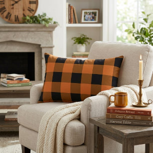 Schwarz und Orange Buffalo Karo Herbst Halloween Lendenkissen