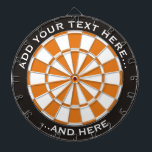 Schwarz und Orange Dartboard mit benutzerdefiniert Dartscheibe<br><div class="desc">Dartboard mit schwarz und orange Farben und zwei benutzerdefinierten Textbereichen im Kreis.</div>