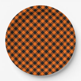 Schwarz und Orange Kariert Pappteller