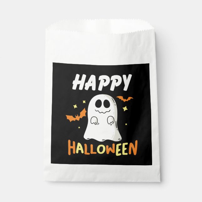 Schwarz und Orange mit Ghost Happy Halloween Geschenktütchen (Vorderseite)