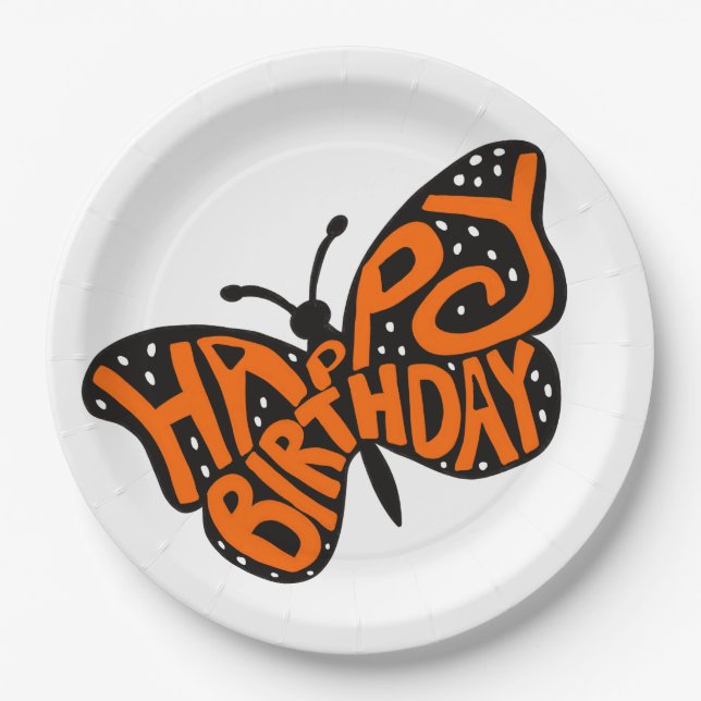 Schwarz und Orange Monarch Butterfly zum Geburtsta Pappteller (Vorderseite)