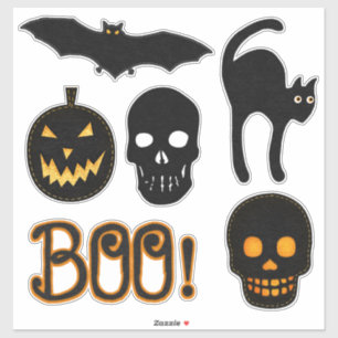 Schwarz und Orange Niedliche Halloween Felt Look Aufkleber