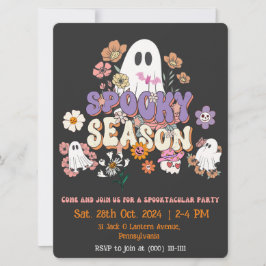 Schwarz und Orange Spooky Geist Halloween Einladun Einladung