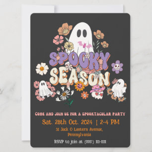 Schwarz und Orange Spooky Geist Halloween Einladun Einladung