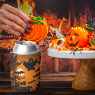 Schwarz und Orange Spooky Halloween Night Szene Dosenkühler
