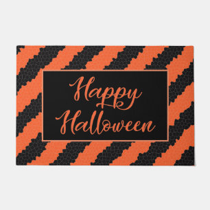 Schwarz und Orange Stripe Spaß glücklich Halloween Fußmatte