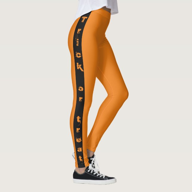 Schwarz und Orange Trick oder Treat Spooky Hallowe Leggings (Rechts)