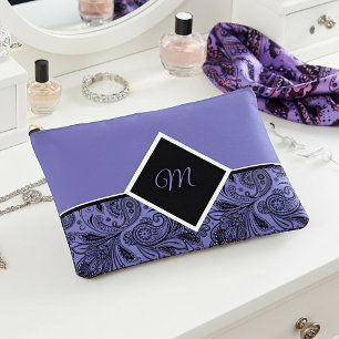 Schwarz und peri Paisley Monogramm Zubehörtasche