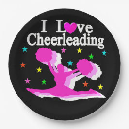 SCHWARZ UND PINK I LIEBE CHEERLEADER PAPIER TELLER