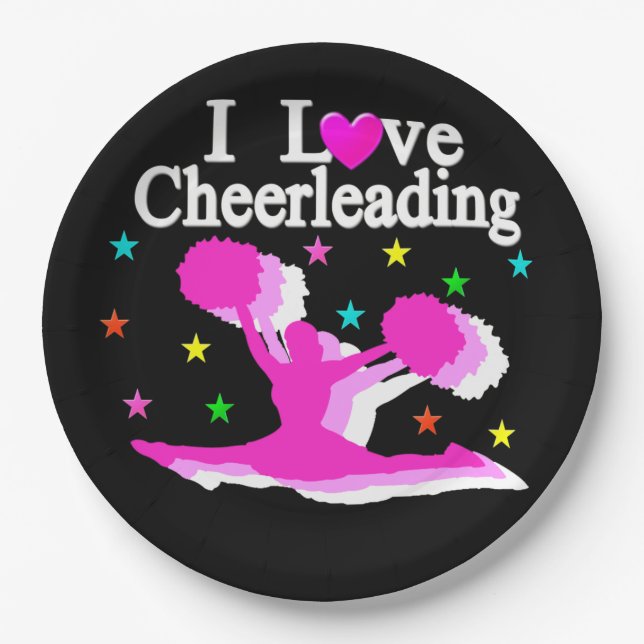 SCHWARZ UND PINK I LIEBE CHEERLEADER PAPIER TELLER (Vorderseite)