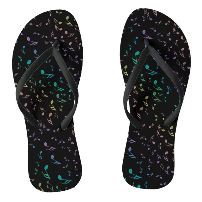 Schwarz-und Regenbogen-Musiknoten dreht Reinfälle Flip Flops (Fußbett)