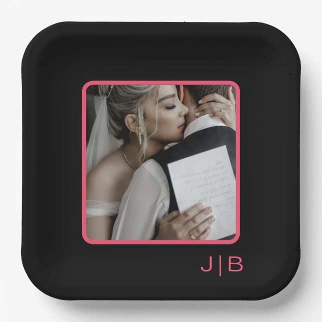 Schwarz und Rosa anpassbar Pappteller (Vorderseite)