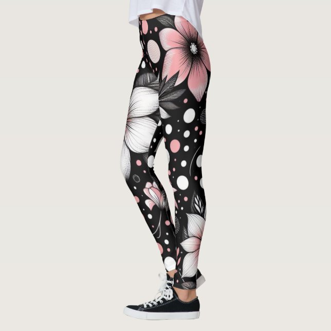 Schwarz und Rosa Chic Noir Blooms Leggings (Links)