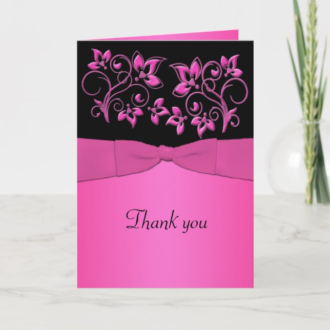 Schwarz und Rosa Floral Danke Karte (Vorderseite)