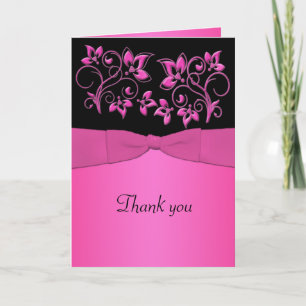 Schwarz und Rosa Floral Danke Karte