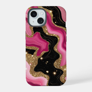 Schwarz und rosa Gold Achat iPhone 15 Hülle