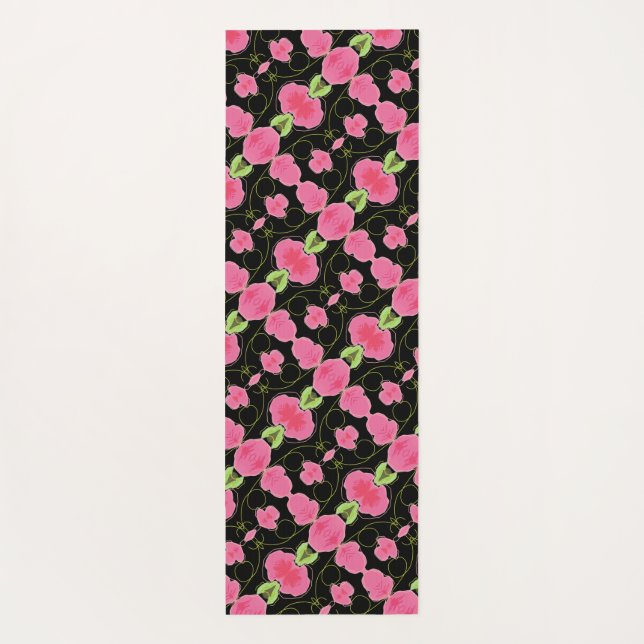 Schwarz und Rosa mit Grün Yogamatte (Rückseite)