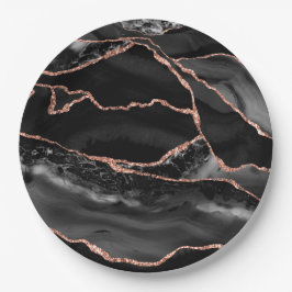 Schwarz und Rose Gold Agate Geode Formal Pappteller