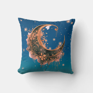 Schwarz und Rose Gold Crescent Moon Starween Kissen