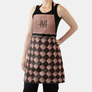 Schwarz und Rose Gold Diamond Muster mit Monogramm Schürze