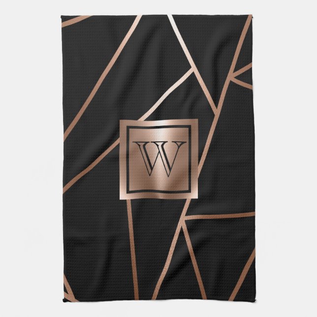 Schwarz und Rose Gold Geometric Geschirrtuch (Vertikal)