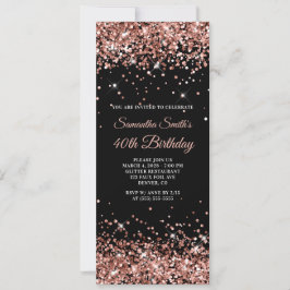 Schwarz und Rose Gold Glitzer 40. Geburtstag Einladung