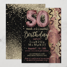 Schwarz und Rose Gold Glitzer 50. Geburtstag Einladung