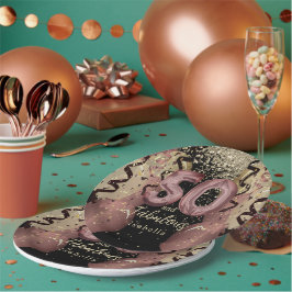 Schwarz und Rose Gold Glitzer 50. Geburtstag Pappteller