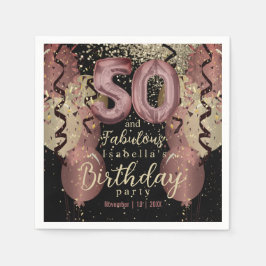 Schwarz und Rose Gold Glitzer 50. Geburtstag Serviette