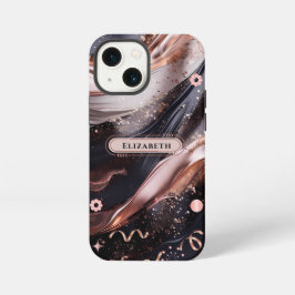 Schwarz und Rose Gold Hintergrund Personalisiertes iPhone 13 Mini Hülle
