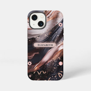 Schwarz und Rose Gold Hintergrund Personalisiertes iPhone 13 Mini Hülle