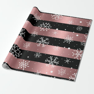 Schwarz und Rose Gold mit Schneeflocken Geschenkpapier