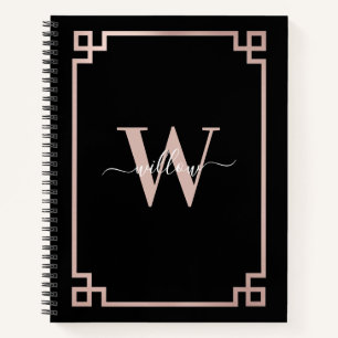 Schwarz und Rose Gold Rosa Griechischer Schlüssel  Notizbuch