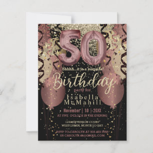 Schwarz und Roségold Glitter 50. Geburtstag Postkarte