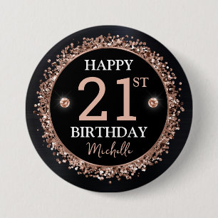 Schwarz und Roségold Glitter Konfetti Geburtstag Button