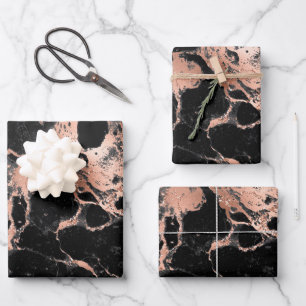 Schwarz und Roségold Marmor Geschenkpapier Set
