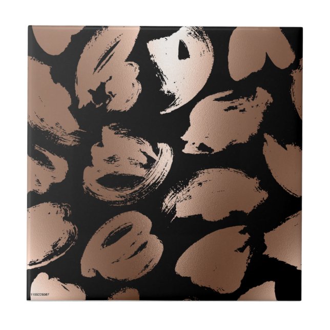 Schwarz und Rosen Gold Abstrakte Brush Fliese (Vorderseite)