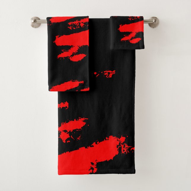 Schwarz und Rot Abstrakt Badhandtuch Set (Insitu)