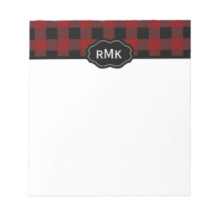 Schwarz und Rot Buffalo Kariert Mit Monogramm Notizblock